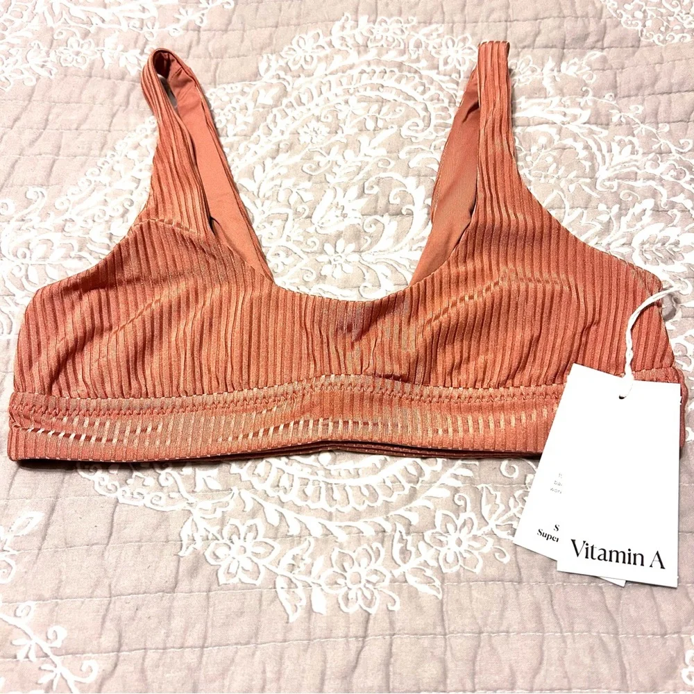 NWT • VITAMIN A • Sienna Tank Ribbed Bikini Top in Pink Sands Shimmer - Picture 2 of 7